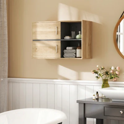 HOMCOM Armario de Baño de Pared con Compartimentos Abiertos y 2 Puertas Mueble de Baño Moderno 80x35x57,5 cm Natural