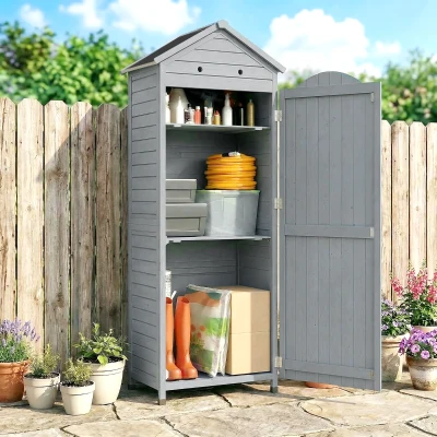 Outsunny Gartenschrank Holz extra hohe Geräteschuppen mit verstellbar Ablage magnetisch Tür galvanisiert Dach Belüftung