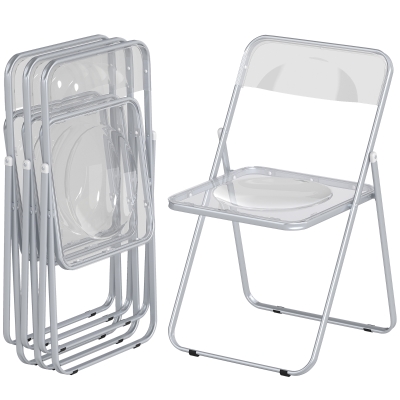 HOMCOM Set 4 Chaises Pliantes Transparent Acier Salon