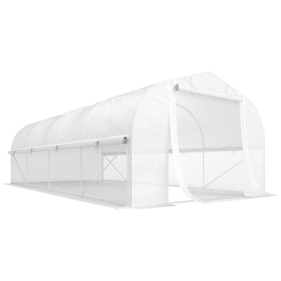 Outsunny Invernadero de Túnel 6x3x2 m con Anti-UV y Puerta Enrollable con Cremallera Paredes Laterales con Malla Blanco