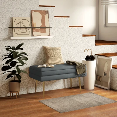 HOMCOM Zitbank, Gestoffeerde Bank met Opbergruimte, Staal, 79,5 cm x 37,5 cm x 43 cm, Donkergrijs