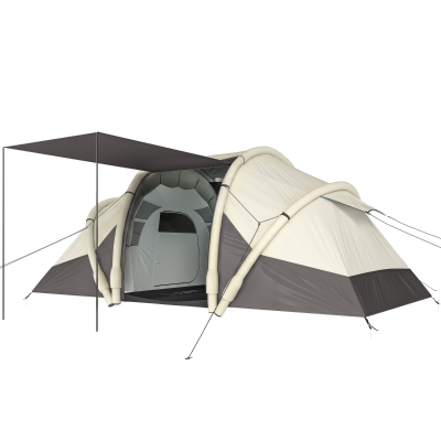 Outsunny Cort Gonflabil Camping 2-4 persoane cu pompă 2 camere și zonă de zi impermeabil 3000 mm 485x245x188 cm gri