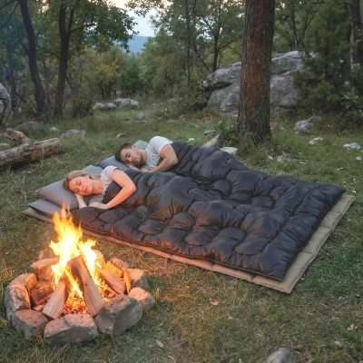 Outsunny Saco de Dormir Doble para Adultos Tamaño Queen para 2 Personas con 2 Almohadas y Bolsa Transporte Negro