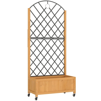 Outsunny Verhoogde plantenbak met metalen gaas, houten plantenbak op wielen, outdoor plantenbak, bruin