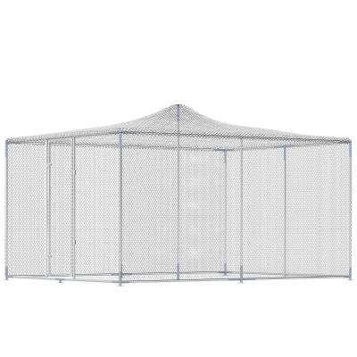 PawHut Gallinero para Exterior Grande 4x3x1,97 m 12 m² Gallinero de Acero Galvanizado con Puerta con Doble Cierre Plata