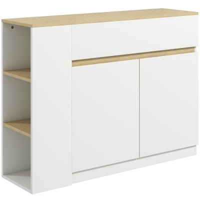 HOMCOM Sideboard, Buffet, großes Schrankfach, 3-stufiges Regal, Schublade, weiß, 110 x 29,5 x 82cm