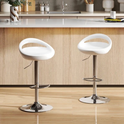 HOMCOM Lot 2 Tabourets Bar Pivotants Hauteur Réglable Blanc