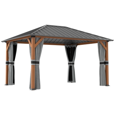 Outsunny Tonnelle Jardin Métal 3x4m Rideaux Moustiquaires