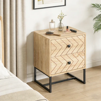 HOMCOM Bedside Table Two-Drawer Storage Unit Natural