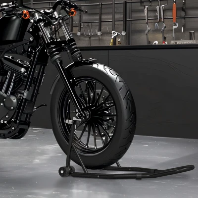 HOMCOM Motorcycle Stand, Front Stand with Adjustable Pin and Swingarm Adapters, Black