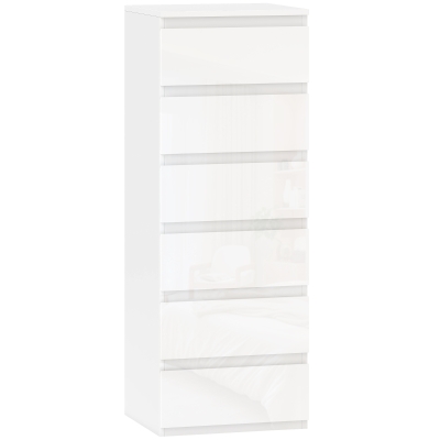 HOMCOM Comodă 6 sertare cu luciu înalt, mobilier de depozitare îngust fără mânere, 40 x 35 x 109 cm, alb