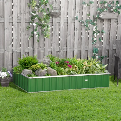 Outsunny Modular Garden Raised Bed, Tool-Free Assembly, Gloves Included 174 x 90 x 30 cm Galvanized Steel, Green