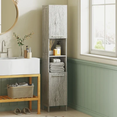 kleankin Colonna Bagno in MDF con 2 Armadietti e 2 Ripiani Aperti