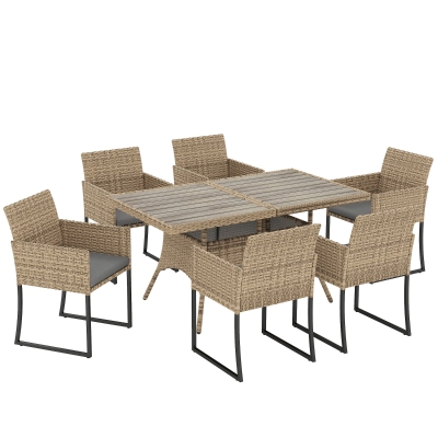 Outsunny 7 Piece Rattan Dining Set with Table & 6 Chairs Dark Grey