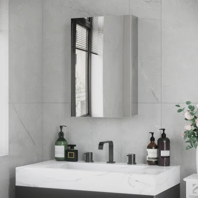 kleankin Stainless steel bathroom mirror cabinet wall-mounted toilet cabinet 39 x 12 x 60 cm