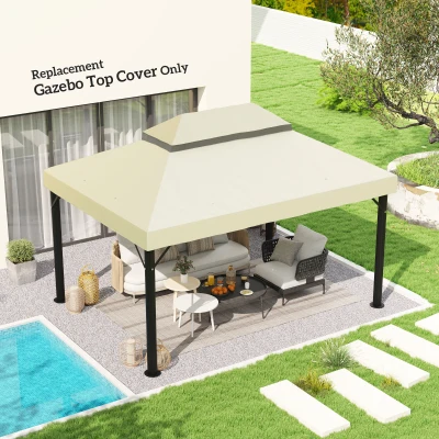 Outsunny Gazebo Canopy Replacement, 2-Tier UPF30+ Protection, Drainage Holes, 4 x 3 m, cream