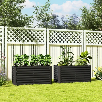 Outsunny Set of 2 Square Raised Garden Beds Galvanized Steel Frame Open Bottom 120 x 60 x 60 cm Dark Gray