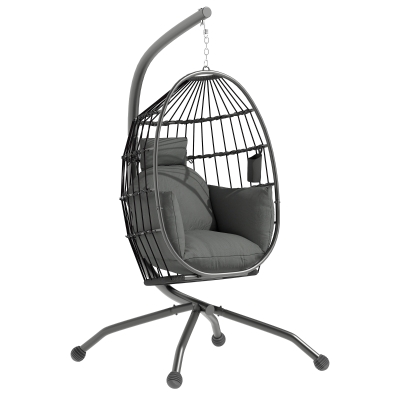 Outsunny Hanging chair, hanging egg chair with foldable basket, padded cushion, cup holder, 120x88x192cm, dark gray