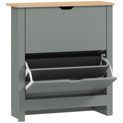 HOMCOM Slim Shoe Cabinet 2 Flip Drawers Light Grey