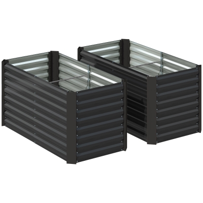 Outsunny Set of 2 Square Raised Garden Beds Galvanized Steel Frame Open Bottom 120 x 60 x 60 cm Dark Gray