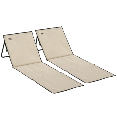 Outsunny Set of 2 Padded Beach Mats Multi-Position Adjustable Backrest Steel Polyester Beige