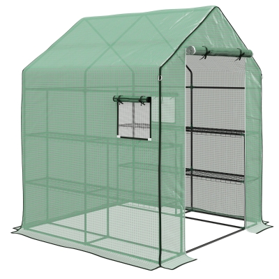 Outsunny Garden greenhouse with 1 door, 1 window, 3-tier shelves for Vegetables Plants Flowers PE cover 140 x 143 x 190 cm