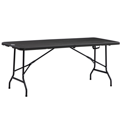 Outsunny Folding Garden Dining Table for 6, Rectangular Outdoor Dining Table with HDPE Tabletop, Foldable Garden Table with Steel Frame for Balcony, Porch, Charcoal Grey
