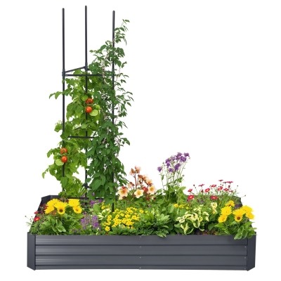 Outsunny Rectangular metal raised garden bed with supports for tomatoes and climbing plants 180 x 90 x 29,5 cm