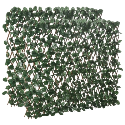 Outsunny Artificial leaf hedge wall privacy screen 2 panels adjustable length 295 x 70 cm expandable trellis in green PE