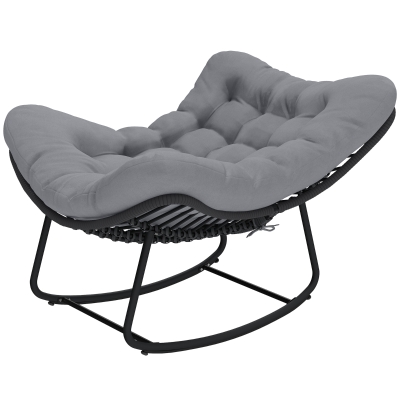 Outsunny Chaise à Bascule Rotin Jardin Coussin Gris Foncé