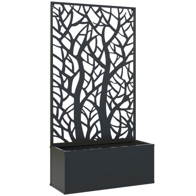 Outsunny Outdoor Metal Planter, with Back Trellis - Black
