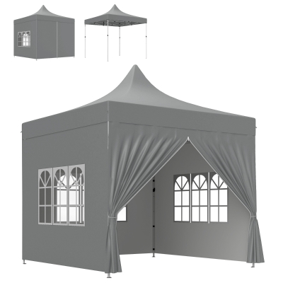 Outsunny Garden canopy folding tent 3 x 3 m 4 removable sidewalls 3 windows adjustable height carry bag gray