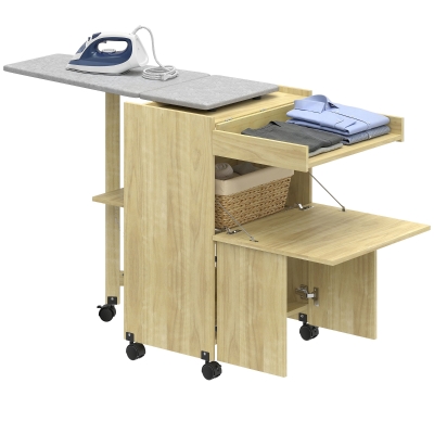 HOMCOM Armoire Table à Repasser Pliable Bois Naturel 154x55x87cm