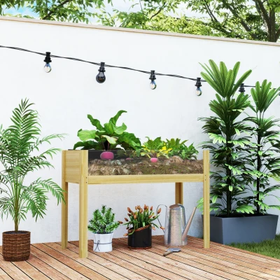 Outsunny Raised planter on legs, elevated garden bed with acrylic panels and drainage holes, 110 x 50 x 80 cm, natural