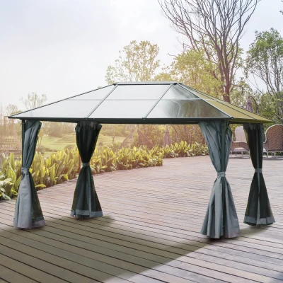 Outsunny Tonnelle Jardin Polycarbonate 4x3m Gris/Noir