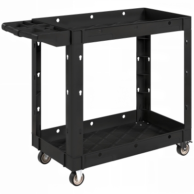 HOMCOM 2-tier workshop trolley with side handle for garage, warehouse, DIY tools, black