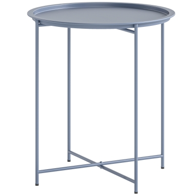 Outsunny Table Basse Ronde Acier Ø46x50cm Plateau Amovible Bleu