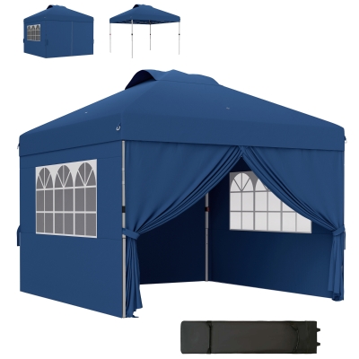Outsunny Pop-Up Folding Marquee Canopy 3 x 3 Adjustable Height Sidewalls Vents Windows Wheeled Carry Bag