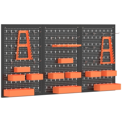 HOMCOM Organizador de Herramientas de Pared de 33 Piezas 120x60 cm con Ganchos Contenedores y Estantes  Negro y Naranja