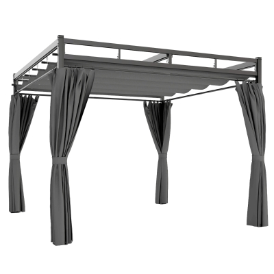Outsunny Pergola Retractable Roof Metal Frame Dark Grey 3x3m