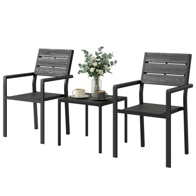 Outsunny Ensemble Bistro 3pcs Table et 2 Chaises Aspect Bois HDPE
