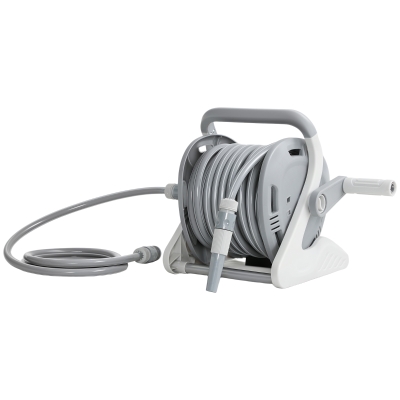 Outsunny Wall-mounted Hose Reel 20+2 m x Ø 15 mm, Portable Water Hose Reel, 2-Mode Nozzle, Gray