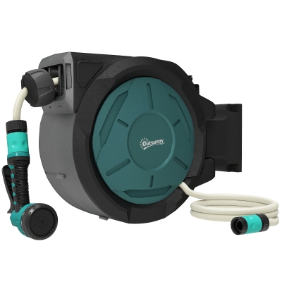 Outsunny Wall-Mounted Hose Reel 25 m x Ø 15 mm Automatic Retractable Water Hose Reel green