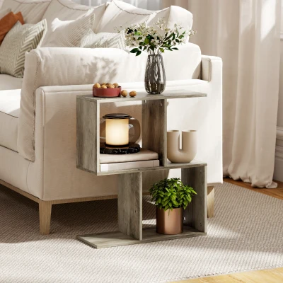 HOMCOM S-Shaped Side Table 3-Tier with Storage Grey