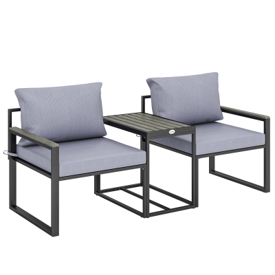 Outsunny 3-piece garden lounge with 14 cm cushions and wood-plastic composite armrests 2 armchairs and side table gray