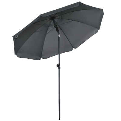 Outsunny Tiltable Beach Parasol UV 50 + Protection with 8 Fiberglass Ribs Ø 180 cm Dark Gray
