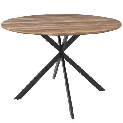 HOMCOM Round Dining Table for 4, 120 cm Industrial Style with Wood-Look Top, Crossed Steel Base, Brown