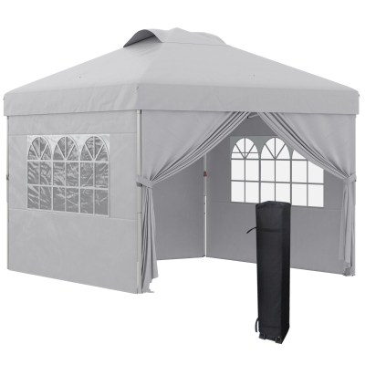 Outsunny Pop-up Folding Party Gazebo 3 x 3 Adjustable Height with Sidewalls, Vents, Windows and Wheeled Carry Bag