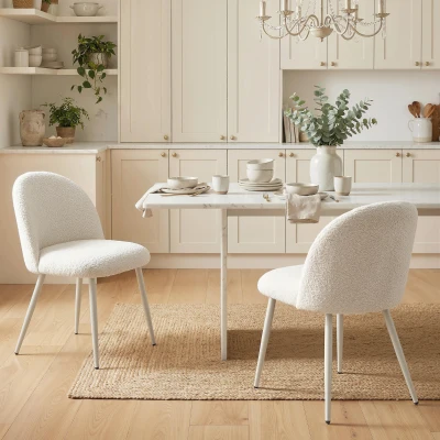 HOMCOM Krzesła do jadalni, krzesła kuchenne, miękkie tapicerowane chenille, 50,5 x 57,5 x 78,5 cm, kremowobiały