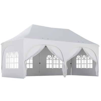 Outsunny Pop-up waterproof UV-resistant gazebo, 6 sidewalls, 6 sandbags, 12 drainage holes, 3 x 6 m, white